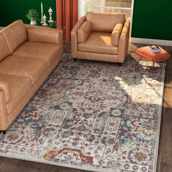 Charlton Home® Agosti Oriental Teal/Yellow/Brown Area Rug Wayfair